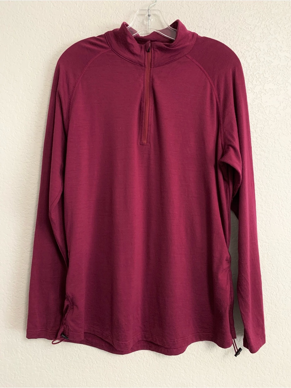 Ibex Top Womens XL Merino Wool 1/4 Zip Base Layer Side Ruched Outdoor Burgundy - Picture 2 of 13